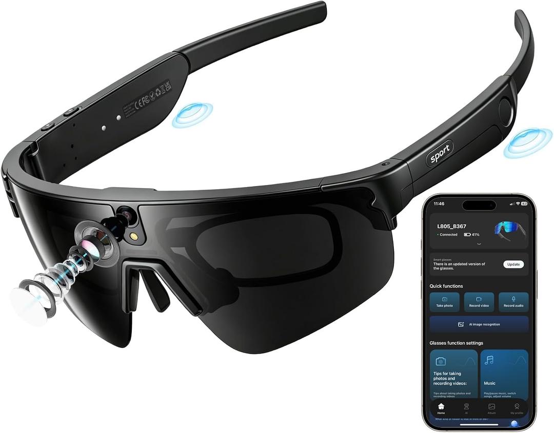 CHOVE 4K Camera Glasses, AI Smart Sports Recording Sunglasses, HD Video & Photo, Electronic Image Stabilization, Live Translation, AI Voice Assistant, IP66 Waterproof for Cycling Hiking