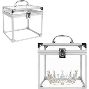 Donghome Crown Box, Clear Makeup Case,Cosmetic Organizer, Large Capacity Transparent Acrylic Artists Display Case for Vanity,Bathroom Counter or Dresser,Silver
