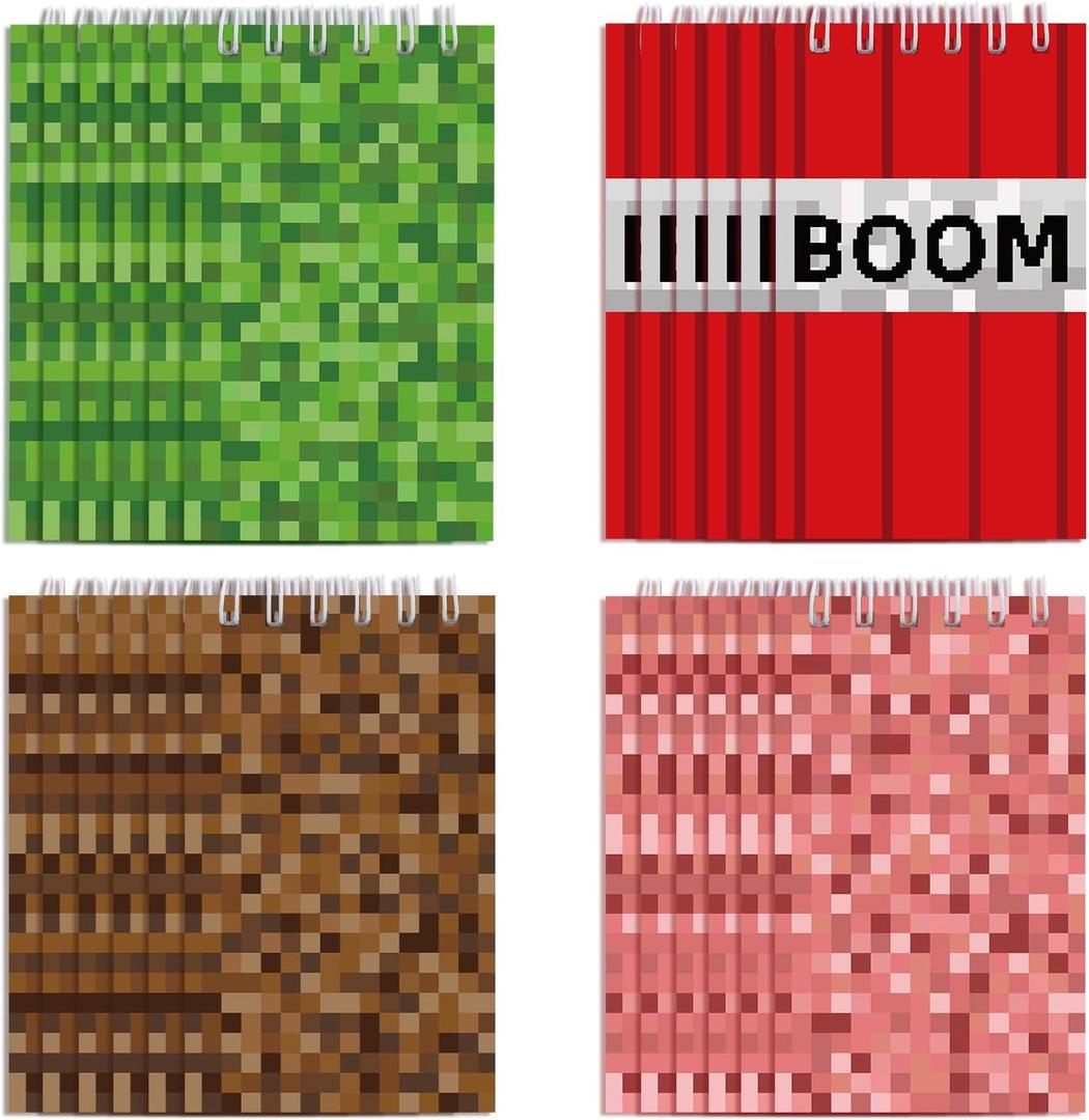 24pcs Pixel Theme Notepads, 2.4x3.9in/6x10cm Mini Notebook Pixel Theme Notepads Party Favors Birthday Decorations for Kids Party Supplies (4 Styles)