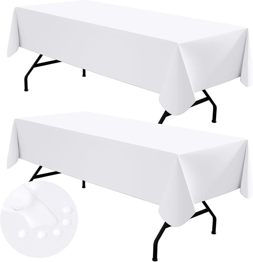 Homing 2 Pack Rectangle Vinyl Tablecloth, Waterproof Spillproof Plastic Flannel Backed Table Cloth, Wipe Clean Table Cover for Dining, Buffet Parties and Camping (White, 54" x 78")