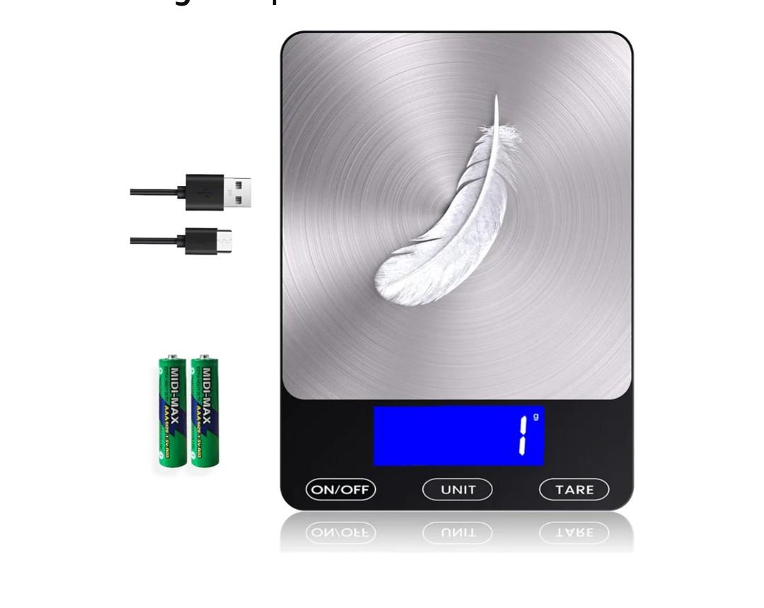 Food Scale -33lb Digital Kitchen Scale for Food Ounces Grams Rechargeable 304 Stainless Steel,Batteries and Type-C Charging | Perfect for Meal Prep, Cooking, and Baking, Black