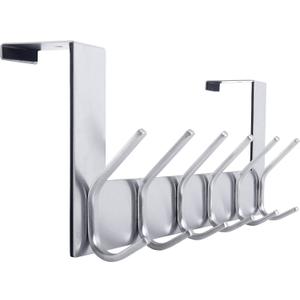 WEBI Over The Door Hook Door Hanger:Over The Door Towel Rack with 6 Hooks for Hanging Coats,Door Coat Hanger Towel Hanger Over Door Coat Rack for Towels,Clothes,Back of Bathroom,Silver