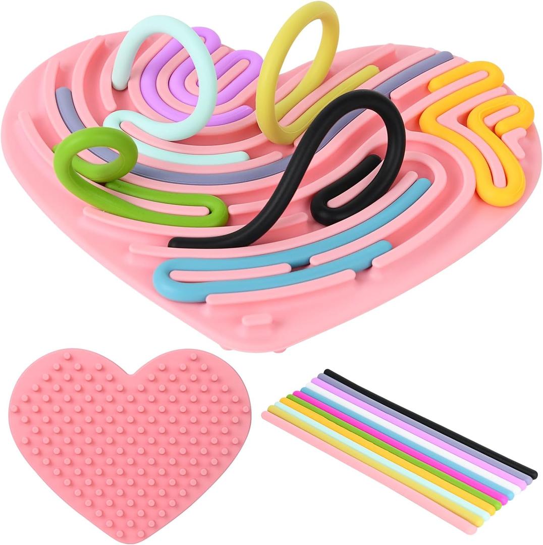 Sensory Activity Board Sensory Toys for Kids Calming Fidget Toy for Stress Relief,Anxiety,ADHD,Silent & Mess-Free,Autism Sensorys Products for Kids 3+ & Adults,Travel Activity Toys (Pink Heart Shape)