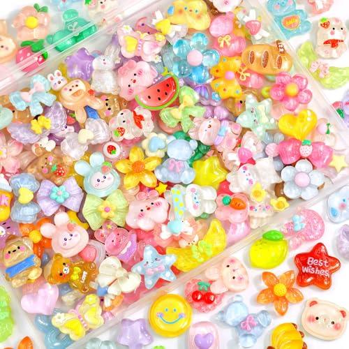 100Pcs Mixed Colors Slime Charms Assorted Cute Jelly Embellishments Bulk, Random Kawaii Accessories, Flatback Ornament Resin Charms for Phone Junk Cases,Hairpins Scrapbooking Crafting & DIY Decoration