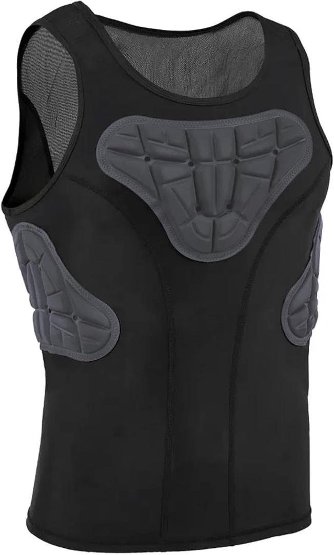 Mens Youth Padded Compression Shirt  Football Rib Protectors, Baseball Chest Protector, Basketball Padded Shirt for Impact Protection (Medium)