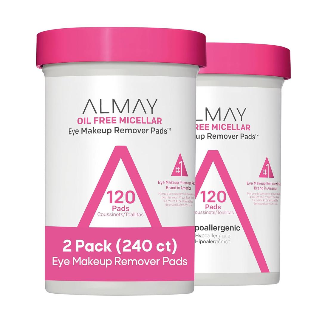 Almay Makeup Remover Pads, Micellar Gentle, Hypoallergenic, Fragrance-Free, Dermatologist & Ophthalmologist Tested, 2 pack