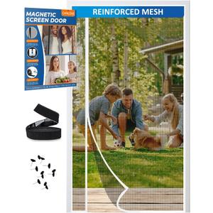 Magnetic Screen Door Left Right Side Opening Polyethylene Terephthalate Mesh Greater Than Fiberglass and Polyester Easy Install (Fit Door 32"x82"/Screen 34"x84, White)