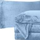 Elegant Comfort Luxuriously Soft 4-Piece Velvet Plush Flannel Sheet Set - Premium Quality - Cozy Warm, Anti-Static, Non Pilling Fuzzy Velvet Flannel Fleece Deep Pocket Sheet Set - Full, Denim Blue