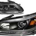 Auto Dynasty Headlights Assembly Compatible with 2013 2014 2015 Honda Accord 4-Door Sedan 9th Gen, Driver Passenger Side Halogen Headlamps Replacement w/Projector Low Beam, Black Housing Amber Corner