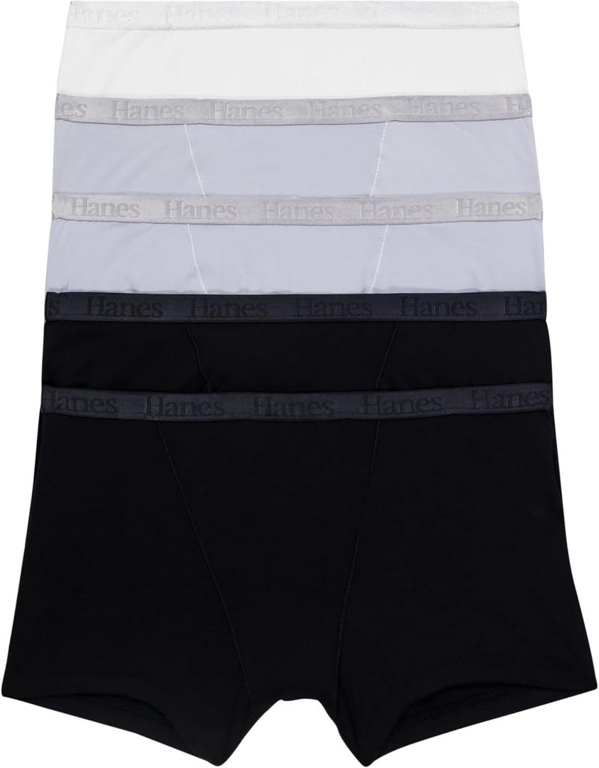 Hanes Women's Originals Ultra SuperSoft Boxer Brief Underwear (5-Pack) (Medium, Black/Silver Opal/White)