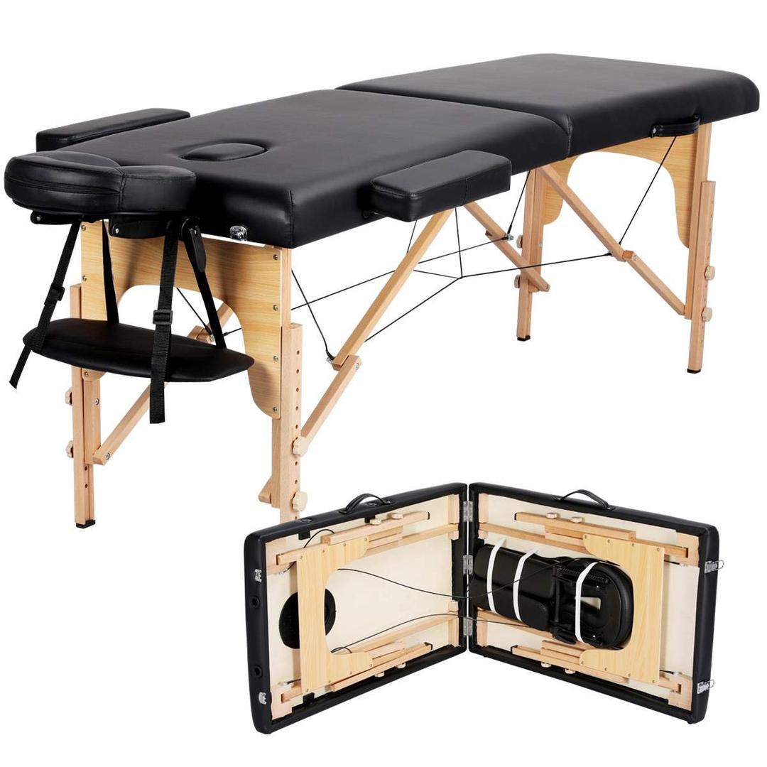 Yaheetech Massage Table Portable Lash Beds Spa Bed Massage Couch Foldable Spa Tables Adjustable 2 Fold with Non-Woven Bag 24 inch, Black (24 inch width, Black)