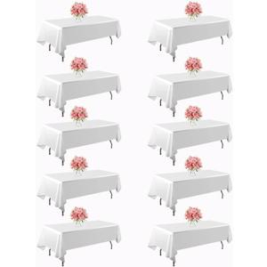 10 Pack White Table Cloth Rectangle Table 60x102 Inch,Polyester Tablecloths for 8 Foot Rectangle Tables,Wrinkle Resistant Washable Polyester Tables Cover for Wedding,Dining,Parties and Camping