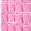 KEEPJOY 28 Pockets Hanging Shoe Organizer, Over the Door Shoe Organizer, Hanging Door Shoe Holder Rack with Mesh Pockets Large Size 65 x 23 Inch (Pink-1Pack)