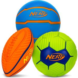 Nerf Mini Foam Sports Ball Set - Foam Football, Soccer Ball + Basketball Set Soft Foam Sports Set for Kids (Orange/Green/Blue)