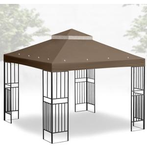 10'x12' Gazebo Cover Canopy Replacement Top Double Tiered Outdoor Canopy Cover Waterproof Grill Patio BBQ Gazebo Roof for Garden Shelter Durable Roof(Coffee)