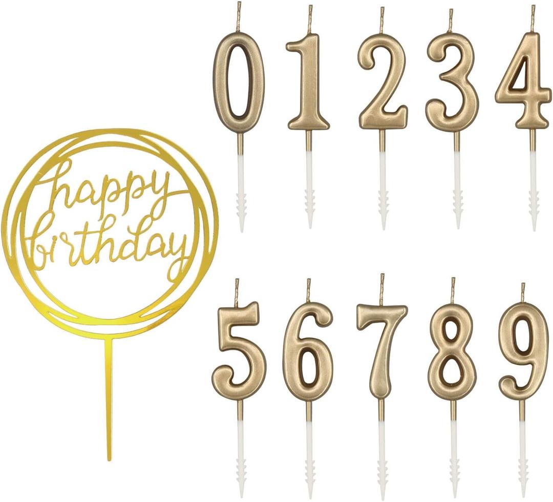 10-Piece Number Birthday Candles - Glitter Cake Toppers for Birthday & Wedding Parties (Champagne Gold)