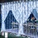 JMEXSUSS 300 LED 9.8x9.8Ft Curtain Lights Indoor with Remote, White Christmas Lights Plug in, 8 Modes White String Lights for Bedroom Wall Wedding Reception Dorm Party Backdrop Window Outdoor Decor