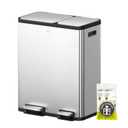 EKO EcoCasa Stainless Steel Dual Step Trash Can for Recycling, 30L+20L Rectangular Kitchen Trash Can, Independent Pedals and Lids, Soft Close and Fingerprint Resistant