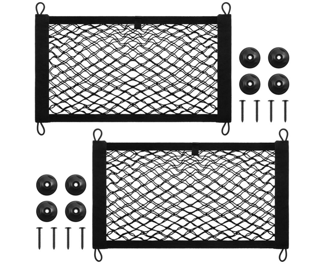 Frienda 2 Pieces Stretchable Small Cargo Net Pocket Storage Mesh Net Elastic Automotive Storage Pouch with 8 Pieces Mounting Screws and Hooks for Truck Car SUV Boats(21 x 9.8 Inches)
