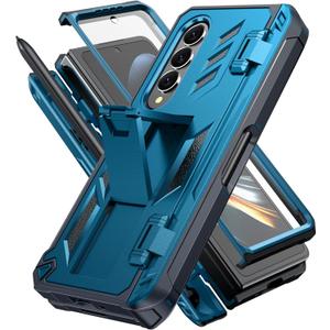 for Samsung Galaxy Z-Fold-4 Case: Military Grade Hinge Protection S-Pen Holder Heavy Duty Shockproof 360 Full-Body Protective Phone Cover with Kickstand for Galaxy ZFold 4 5G 2022 (Blue) (Blue)