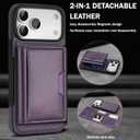 for iPhone 17 pro max Wallet Case, 2-in-1 Detachable Phone Case, Card Holder RFID Blocking, Fashionable Faux Leather Card Slot & Folding Design (Purple)