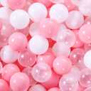 STARBOLO Ball Pit Balls for Kids - 100 Pieces Crush Proof Stress Balls BPA&Phthalate Free Non-Toxic Soft Plastic Ball for Baby Birthday Pool Play Water Toy Wedding Playpen Pit Accessories (Pink) (100 balls, Pink & White & Transparent)
