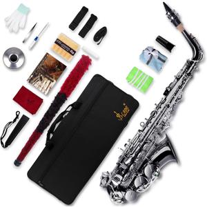 SLADE Eb Alto Saxophone for Beginner Students, Adult, Black & Silver
