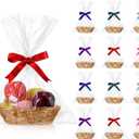 Blulu 12 Pieces Valentine's Day Basket Empty for Gifts Oval Basket Food Storage Fruit Baskets with 6 Rolls Colorful Ribbons and 30 Clear Gift Bags for Kitchen Restaurant 9 x 6 x 2.24 Inches