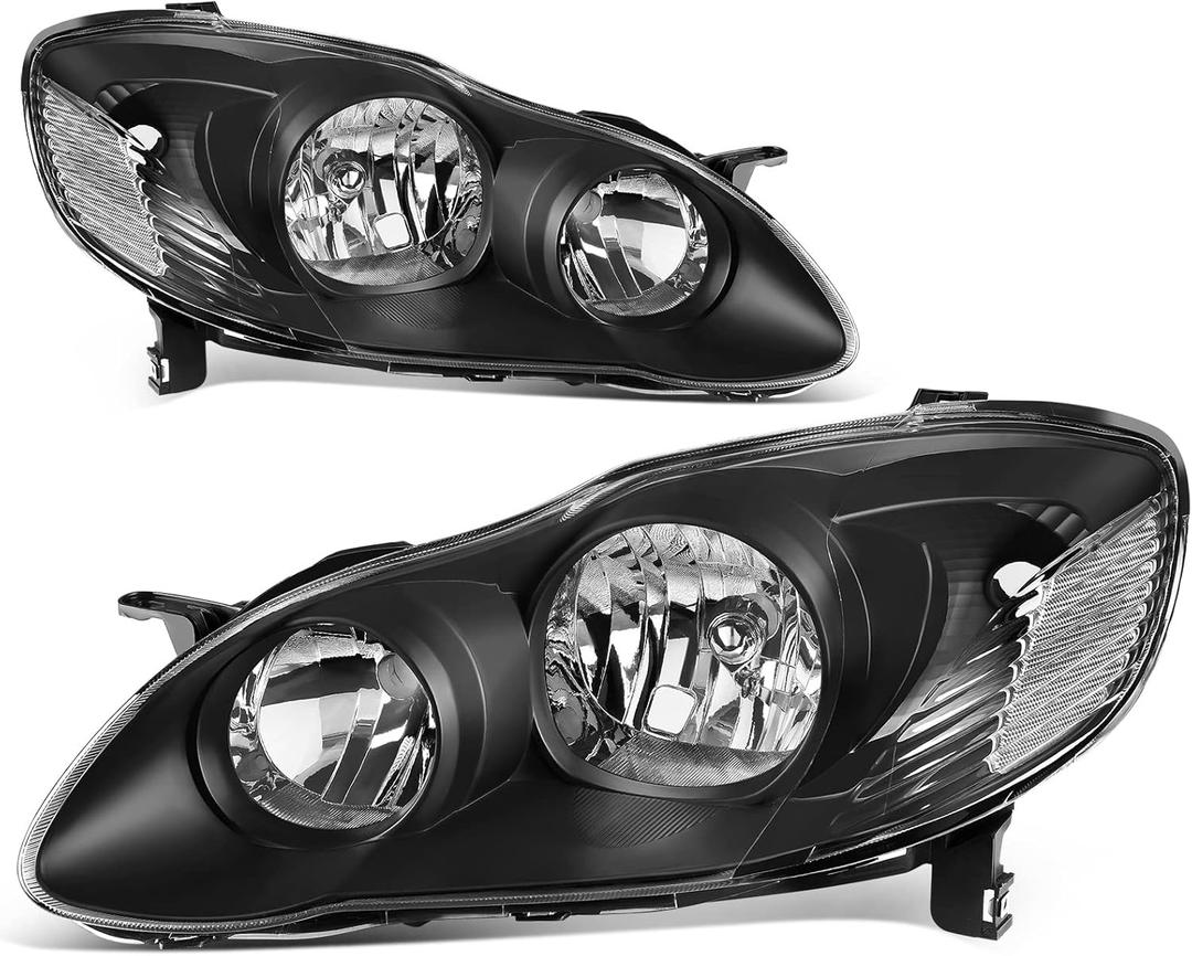 AUTOSAVER88 Headlight Assembly Compatible with 03-08 2003 2004 2005 2006 2007 2008 Corolla Headlamp Replacement Black Housing Clear Reflector Clear Lens Driver and Passenger Side