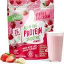 FlavCity All in One Protein Shake Powder, Berries and Cream - On the Go Meal Alternative + Collagen Peptides, Reishi & Cordyceps - Focus, Skin, Hair & Joint Support - 100% Grass Fed Whey, 20 Servings EXP: 08/2028
