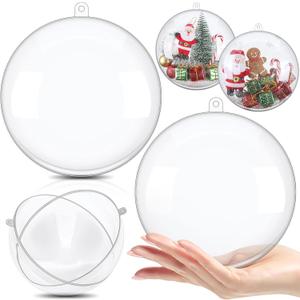 Jenaai 2 Pcs 6.14 Inches/ 156 mm Christmas Clear Fillable Ornaments Ball Large Clear Plastic Acrylic Balls Christmas Ornaments for Crafts DIY Wedding Party Decor