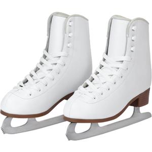 AhmyLion Figure Ice Skates for Beginners - White Comfortable Leather Ice Skates for Women, Men, Boys & Girls (Size Up 1 Size) (White, Womens Size-9/ Mens Size 7.5)