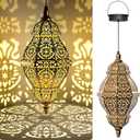 Twinkya 2 Pack Hanging Solar Lights Outdoor Garden Decor, Waterproof Plastic Moroccan Solar Powered Lantern Lamp, Outside Decorations for Patio Yard Porch Backyard Decor, Gardening Gifts for Women Mom (Brown Gold)
