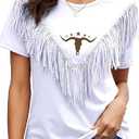 Boho Cow Skull Shirt Women Cowgirl t Shirt Vintage Western Rodeo Graphic Tee Short Sleeve Bull Skull Casual Top M