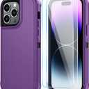 SunStory Compatible with iPhone 14 Pro Case with HD Screen Protector, 3-Layer Heavy Duty Full-Body Cover,3 in 1 Hybrid Protective Case for iPhone 14 Pro 6.1", Purple