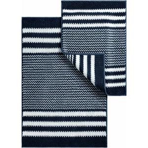 Starryle Bathroom Rugs Set 2 Piece, Extra Soft and Absorbent Fluffy Striped Chenille Bath Mat Rug Set, Non Slip Bathroom Floor Mat, Machine Washable (21" x 47" Plus 20" x 32", Navy Blue)