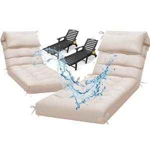 2 Pack 76 x 22 x 4.7" Waterproof Chaise Lounge Chair Cushion Outdoor Cream