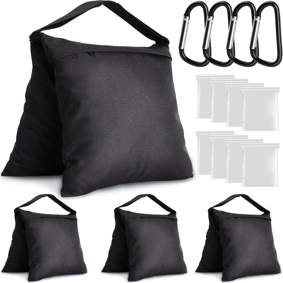 Aimosen 4 Packs Sandbags Weight Bags for Light Stand Photography Video Equipment, Heavy Duty Saddlebag for Backdrop Stand, Photo Tripod, Canopy, Pop up Tent, Umbrella Base, Fishing Chair, Picnic Table Black