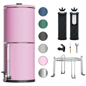 Purewell 3-Stage 0.01m Ultra-Filtration Gravity Water Filter System, 304 Stainless Steel Countertop System with 2 Filters, Metal Water Level Spigot and Stand, Reduce 99% Chlorine, 2.25G, PW-OB-K