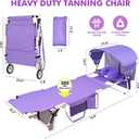 Wheel-To-Go Tanning Chair with Wheels Sun Canopy Umbrella Face Hole Thicker Washable Adjustable, Heavy Duty Folding Lay Flat Sun Lounge Chair Beach Outside Sunbathing Reading, UPF 50+ (Patent Design)
