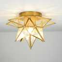 Moravian Star Ceiling Light, Moroccan Flush Mount Ceiling Lighting with Seeded Glass Shade, Elegant Star Light for Hall Entryway Hallway, Mini Less Than 13in