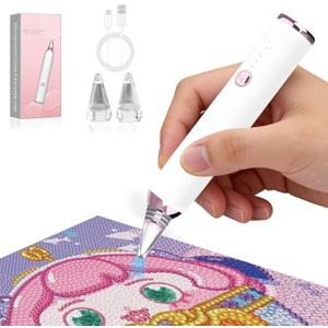 Electric Diamond Painting Pen, Cordless Vacuum Diamond Art Pen Low-Noise, Wax-Free, 3-Speed Adjustable, Rechargeable, Lightweight, Extra Tips - DIY Diamond Art Accessories Pens for Crafts Lovers