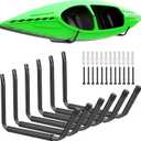 WALMANN Kayak Storage Rack, Wall Mount Kayak Hooks for Garage Utility Storage Hangers for Canoe, Surfboard, Skiis, Snowboard, Paddle Board, Ladders (Large, Black-Pack of 6)