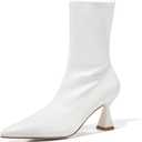Coutgo Womens Ankle Boots Pointed Toe Low Kitten Heel Side Zipper Office Dress Fall Booties Shoes (9, White)