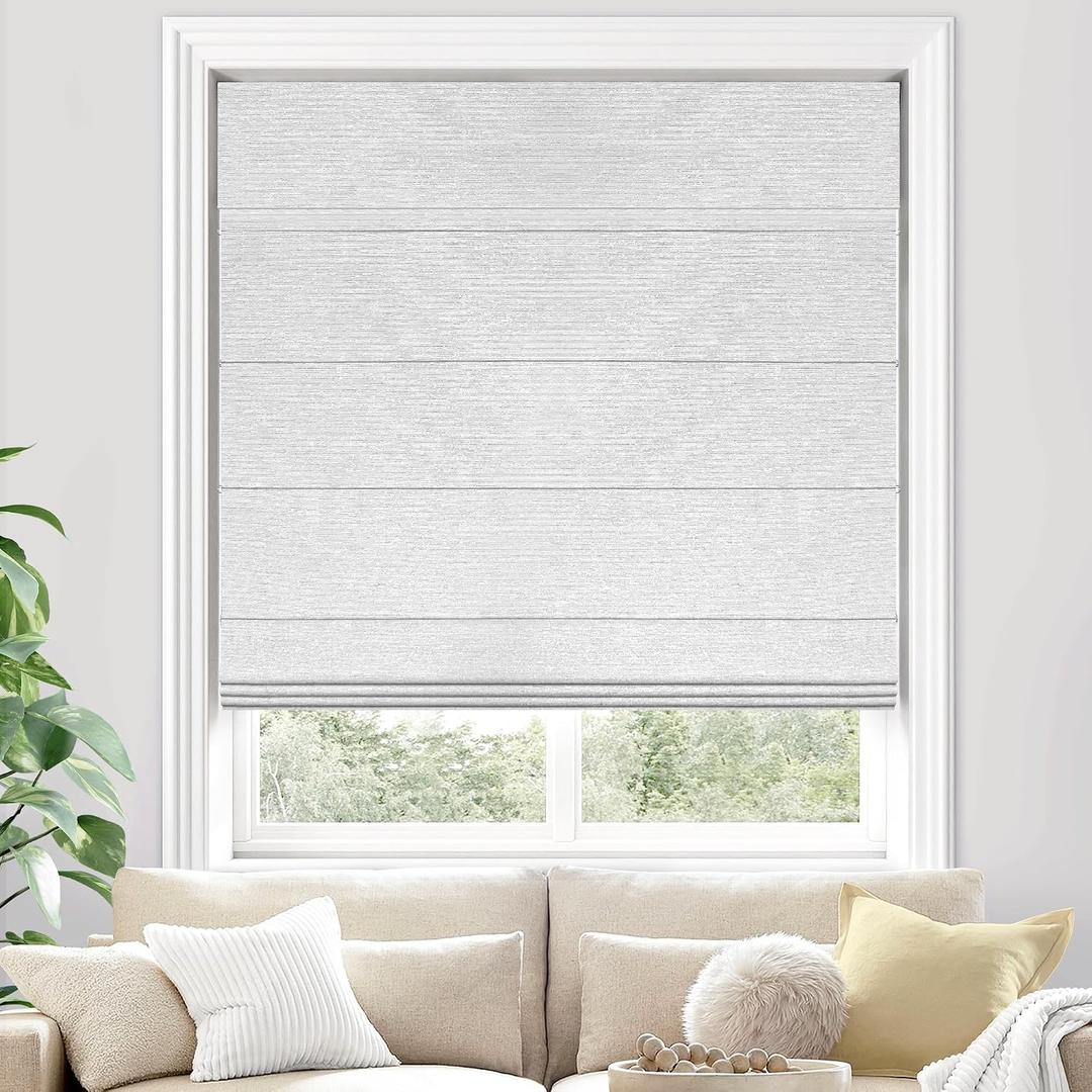 UNISHADES 100% Blackout Cordless Roman Shades for Indoor Windows & French Doors, 28 3/4" W × 60" H - Blackout - Grey