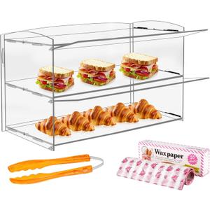 Acrylic Display Case 2 Tier Bakery Pastry Display Case Retail Display Counter Cases Acrylic Display Shelf Donut Cookie Display Cabinet Plastic Case