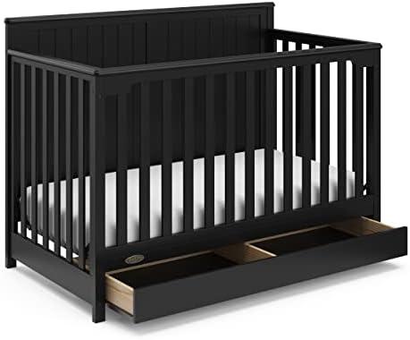 Graco Hadley 5-in-1 Convertible Crib with Drawer, Black | GREENGUARD Gold Certified, Fits Standard Crib Mattress, Converts to Toddler Bed, Daybed and Full Bed, Crib with Storage