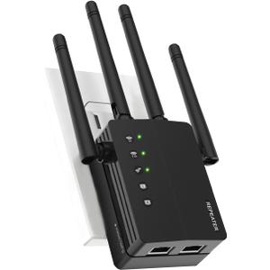 WiFi Extender Signal Booster, 1200Mbps WiFi Booster, Long Range up to 12880 Sq Ft, 105 Devices, 2.4/5GHz Internet Extender WiFi Booster with Ethernet Port(Black)