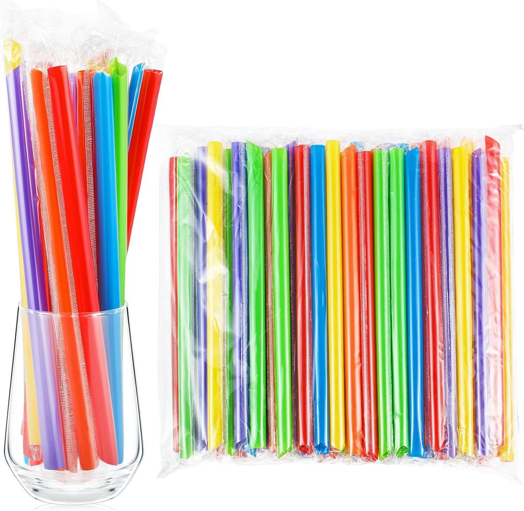 Tessco for you Jumbo Smoothie Straws Bulk Large Plastic Disposable Bubble Tea Straws Wide-Mouthed Individually Wrapped for Tall Homemade Milkshakes Drinking(9.84 Inch,Vintage Color,100 Pcs)