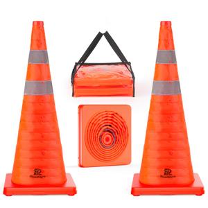 RoadHero 28 Inch 2 Pack Collapsible Traffic Safety Cones, Multi Purpose Pop-up Cones with Reflective Collar for Road Safety, Orange Cones for Driving Training, Parking Lots